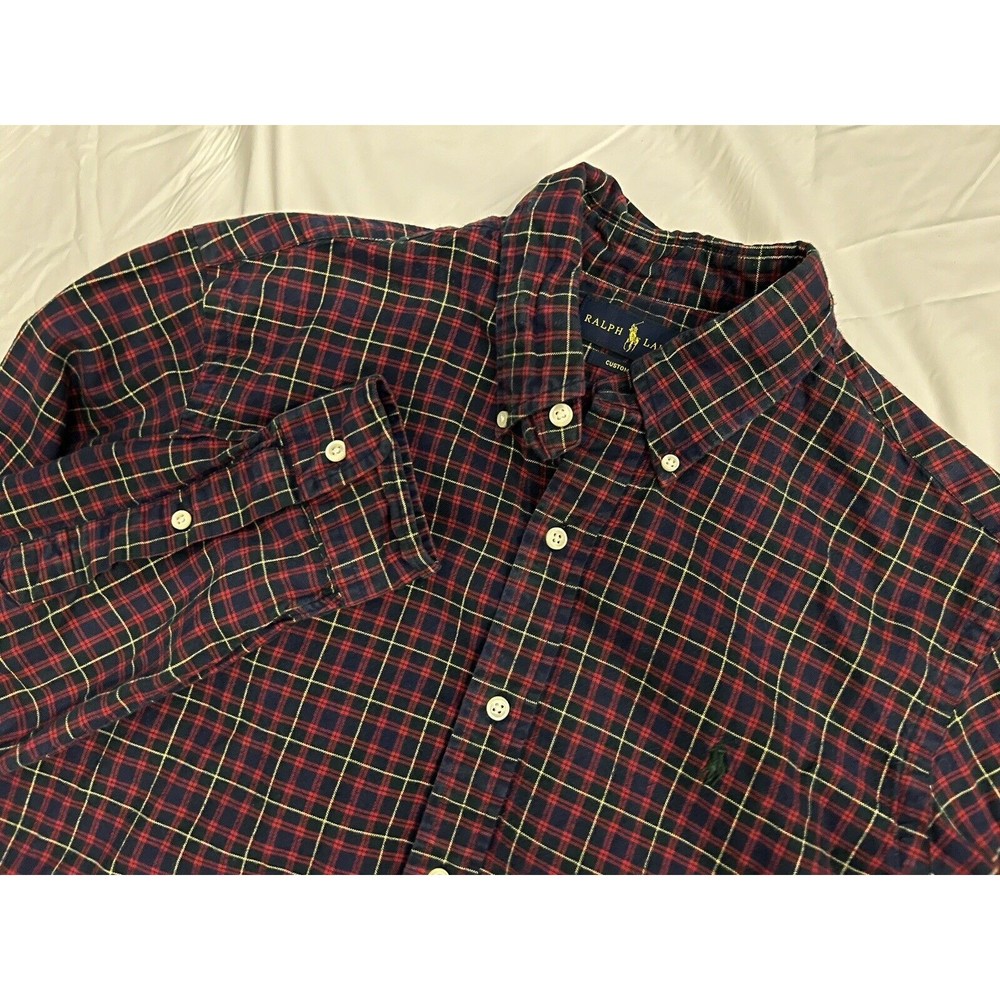 Ralph Lauren Men’s Medium Cotton Multi-color Plaid Custom Fit Button-Down Shirt